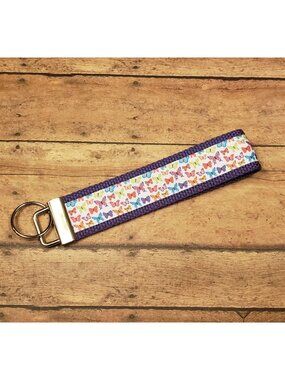 Purple Butterflies Wristlet Keyfob / Keychain